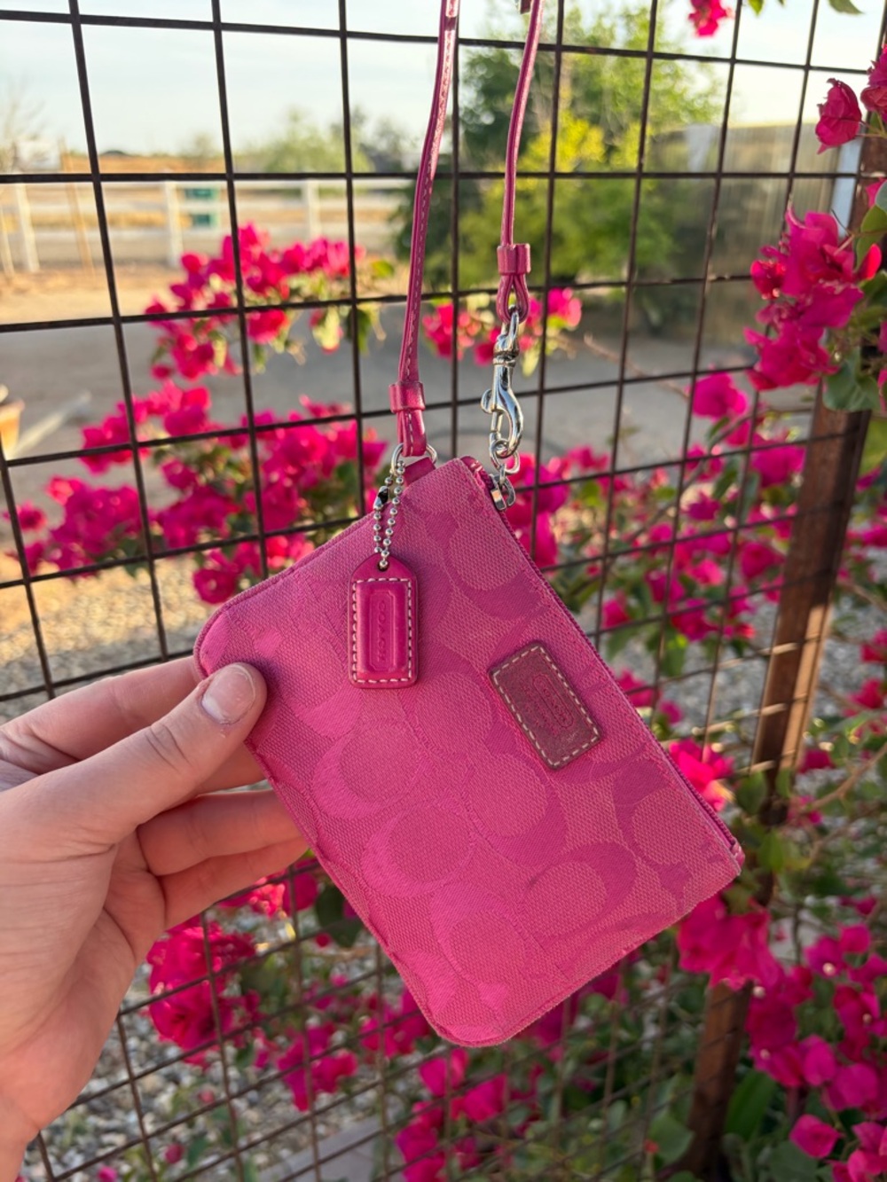 Pink coach Signature Wristlet Key Pouch - Picture 3 of 7